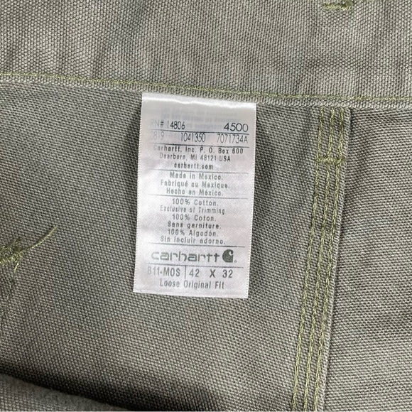 NWT Carhartt Men’s Green Duck Work Dungaree Pants B11 MOS Size 42x32 (41x32) - Picture 6 of 11